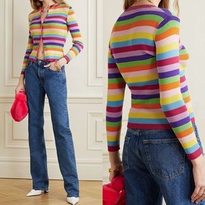 Multicolored Rainbow Striped Ribknit Cardigan Size XS